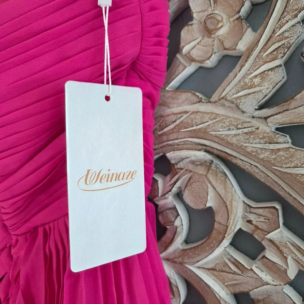 Pink Chiffon strapless Pleated A-line Tiered Maxi Prom Dress Size 2 - Picture 8 of 9